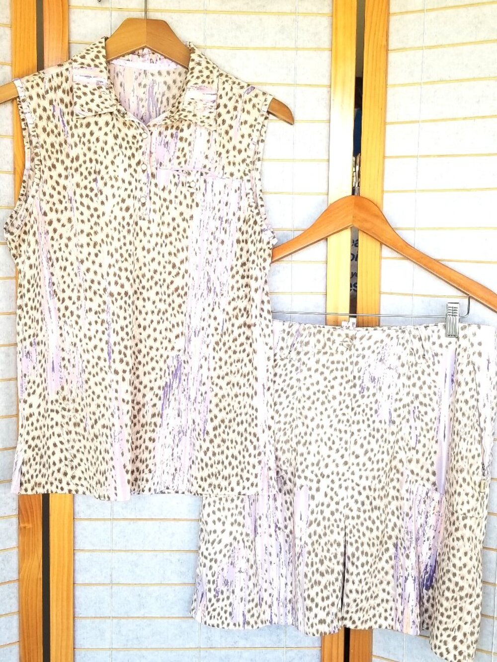 Golf Women Polo Skort 2 Piece Set Athletic Outfit Activewear DKNY Leopard Purple